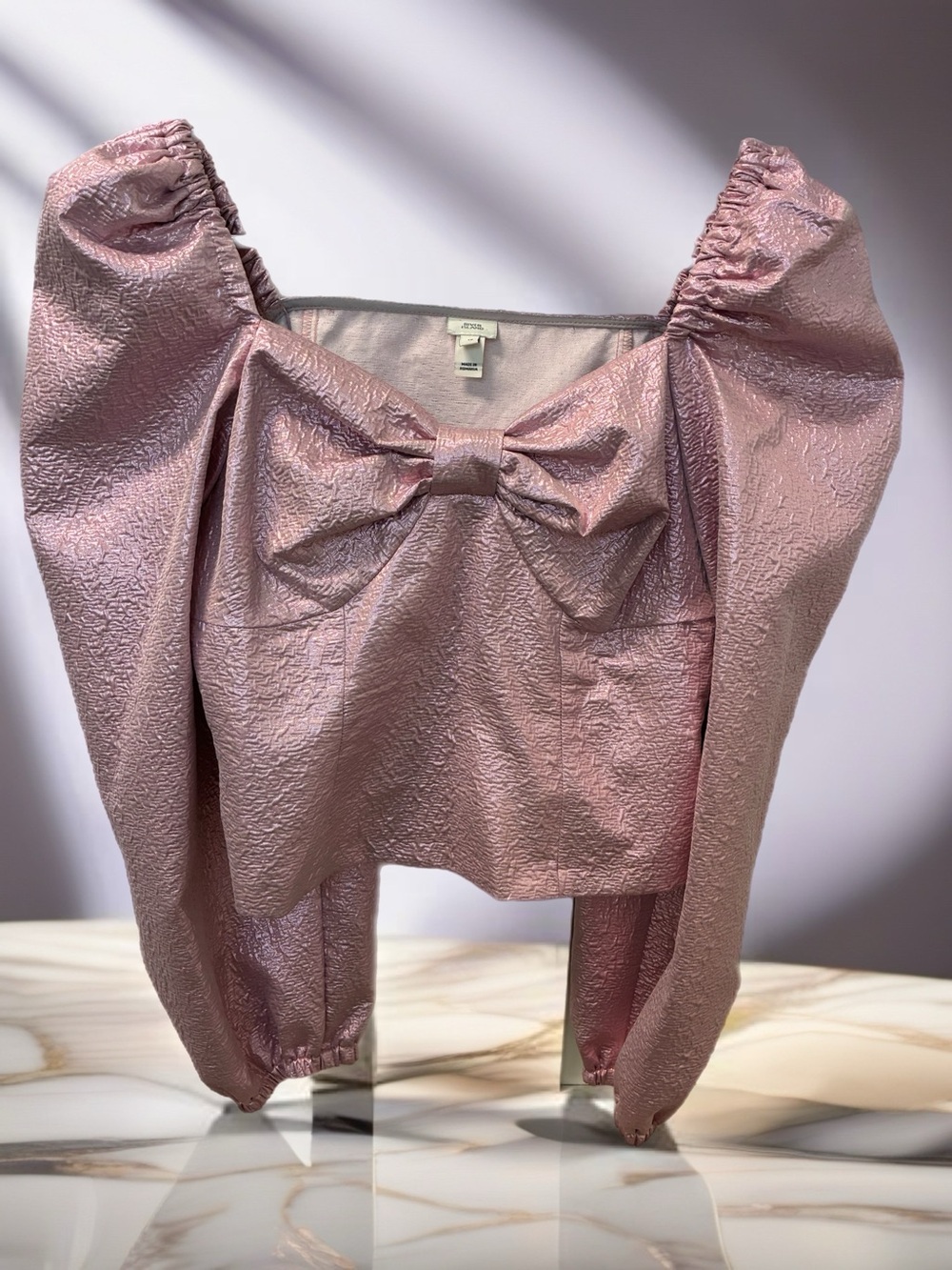 River Island Shimmery Pink Bow Crop Top Women’s Size 12